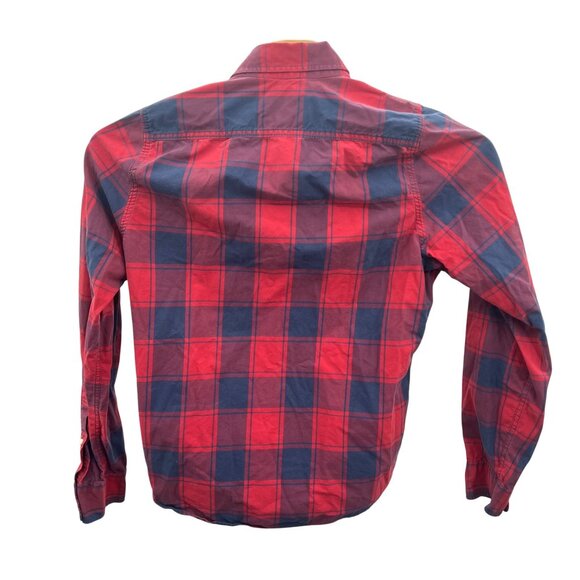 Abercrombie & Fitch Mens Red & Navy Plaid Button-Up Shirt Muscle Fit Size L - Picture 3 of 5